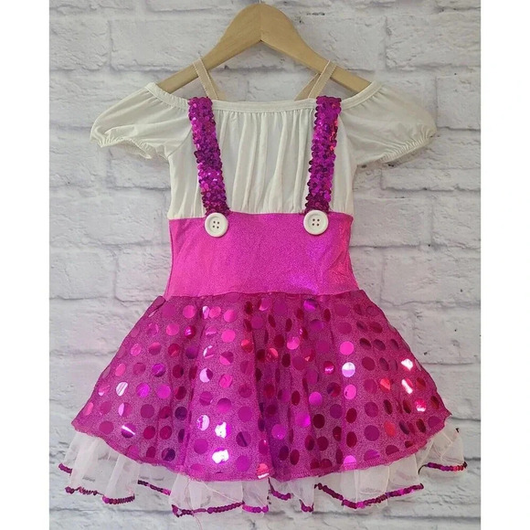 A Wish Come True Dance Costume Dancewear Girl's 5-7 Feelin' Good Pink Sequins - Picture 1 of 6